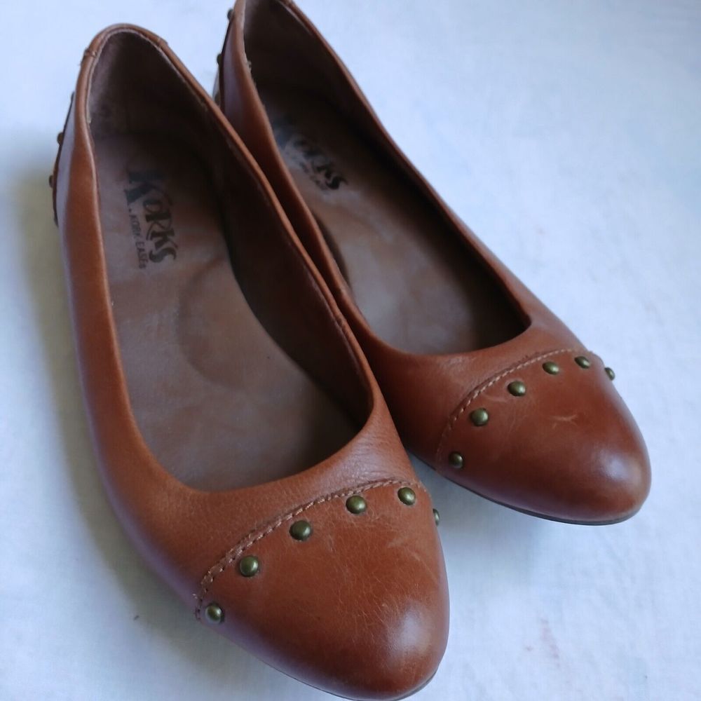 Kork Ease‎ 6 Leather Flats Gold Studded Comfort Shoes Ballet Preppy